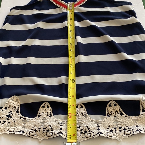 Sleeveless Tunic striped top. Navy blue, cream and Coral. Embroidered bottom - Picture 10 of 11